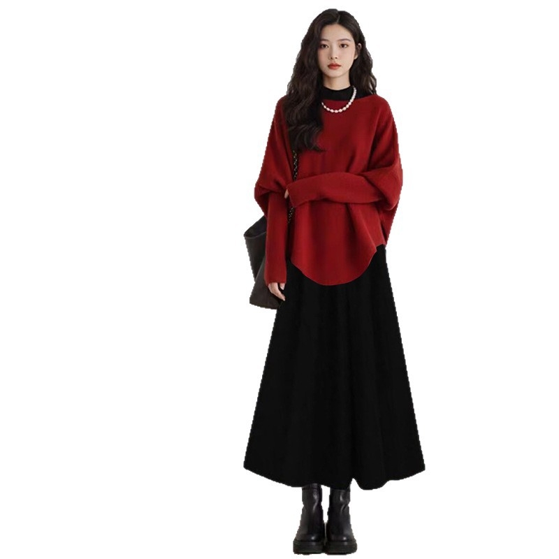 Майчински комплект: пуловер с дълги ръкави и дълга рокля за бременни, вискозно влакно, зима