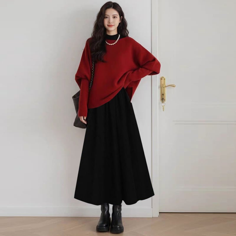 Майчински комплект: пуловер с дълги ръкави и дълга рокля за бременни, вискозно влакно, зима