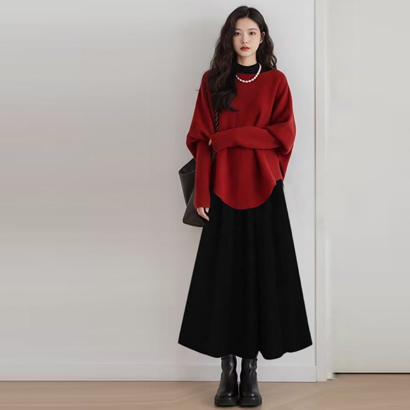 Майчински комплект: пуловер с дълги ръкави и дълга рокля за бременни, вискозно влакно, зима