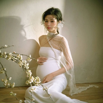 Костюм за фотосесия на бъдеща майка — без ръкави, средно дълга пола, полиестерна тъкан, 90–95% полиестер, стил свеж и сладък