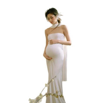 Костюм за фотосесия на бъдеща майка — без ръкави, средно дълга пола, полиестерна тъкан, 90–95% полиестер, стил свеж и сладък