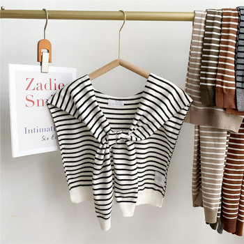 Ženski pleteni šal s prugama, svestrani lažni ovratnik i dekorativna vest, tkanje: Warp knitting, materijal: poliester