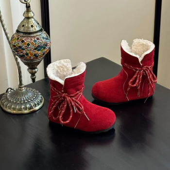 Dječje modne čizme – Velvet gornji dio, Shearling ulošak, gumeni potplat, toplo zimsko, bočni zatvarač