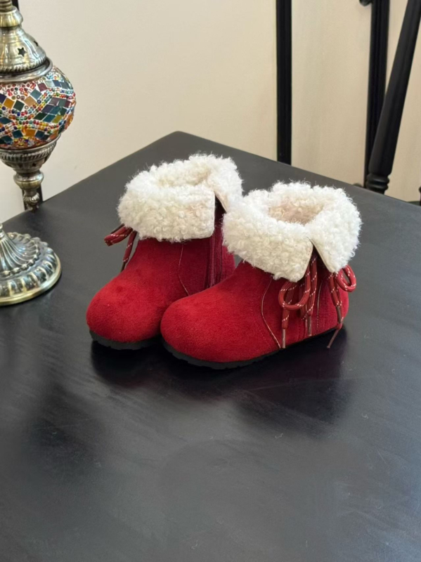 Dječje modne čizme – Velvet gornji dio, Shearling ulošak, gumeni potplat, toplo zimsko, bočni zatvarač