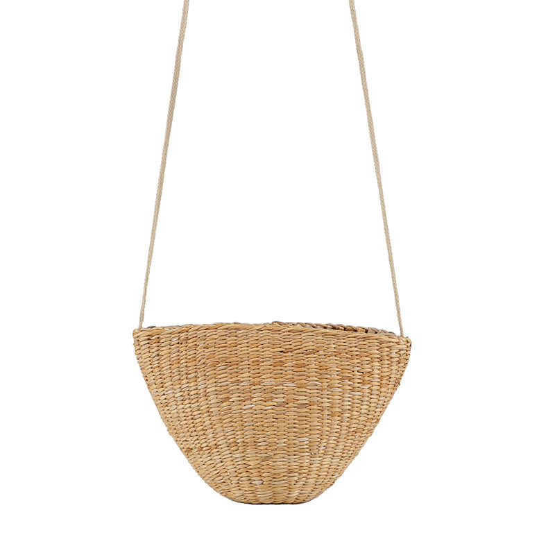 Szalmából készült kagyló alakú válltáska cipzárral és nylon béléssel, crossbody, friss és édes stílus
