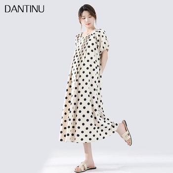 Бременска рокля с U-образно деколте, 3/4 пухкави ръкави, средна дължина пола тип фея, полиестерна смес 50–70%, лято 2025