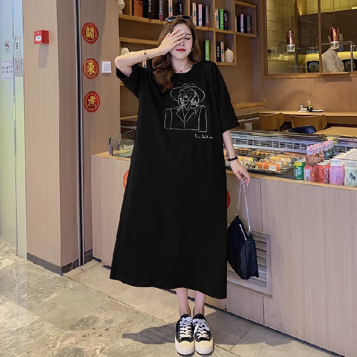 Бременска рокля за лято в корейски стил, свободна кройка, кръгло деколте и половин ръкав, млечна коприна със 80–90% спандекс