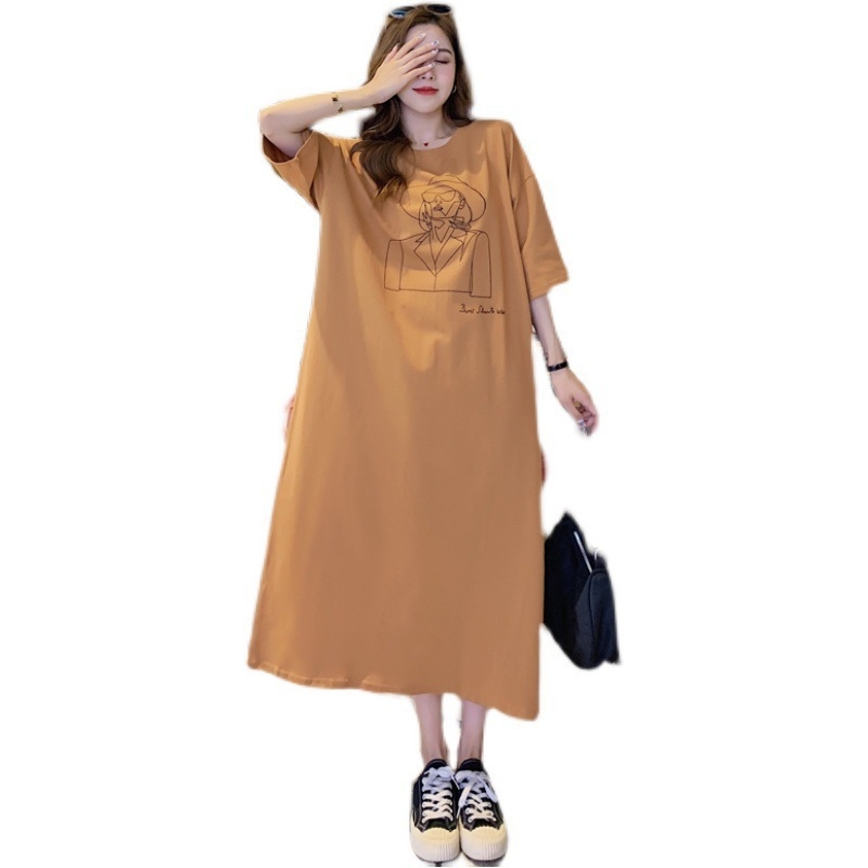 Бременска рокля за лято в корейски стил, свободна кройка, кръгло деколте и половин ръкав, млечна коприна със 80–90% спандекс