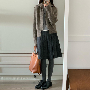 Пола за бременни от вълнен бленд, плисирана, средна дължина, едноцветна, зимен стил