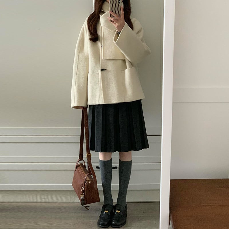 Пола за бременни от вълнен бленд, плисирана, средна дължина, едноцветна, зимен стил