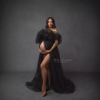 Майчинска рокля за фотосесия, дълга, без ръкави, спандекс, панелна кройка