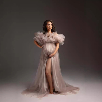 Майчинска рокля за фотосесия, дълга, без ръкави, спандекс, панелна кройка