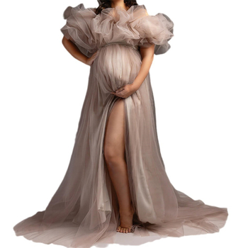 Майчинска рокля за фотосесия, дълга, без ръкави, спандекс, панелна кройка