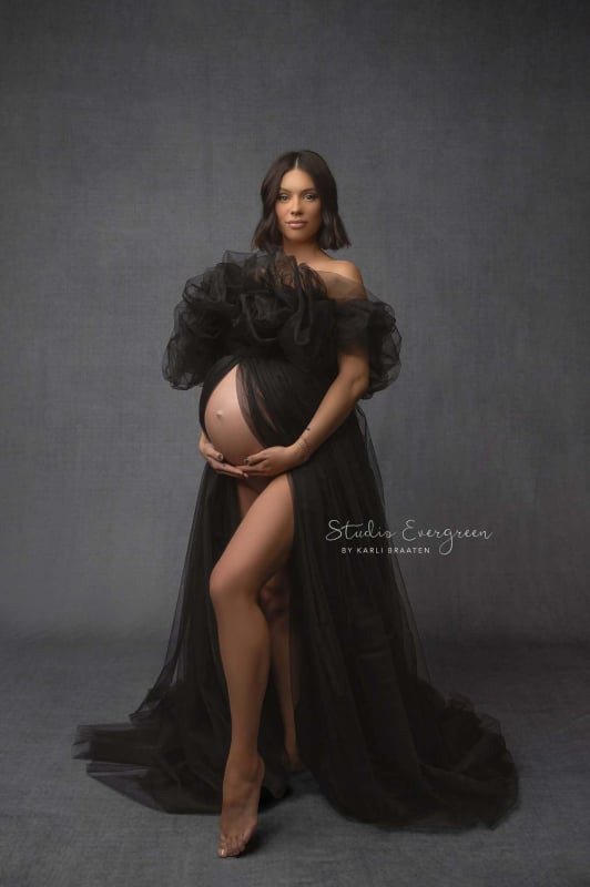 Майчинска рокля за фотосесия, дълга, без ръкави, спандекс, панелна кройка