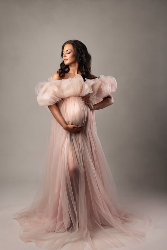 Майчинска рокля за фотосесия, дълга, без ръкави, спандекс, панелна кройка