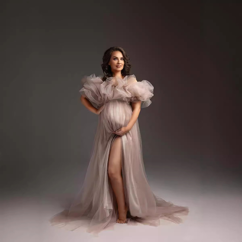 Майчинска рокля за фотосесия, дълга, без ръкави, спандекс, панелна кройка