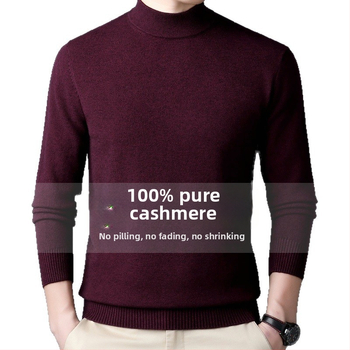 Πουλόβερ κασμίρι ανδρών — ημι-υψηλός λαιμός, φαρδιά γραμμή, μακριά μανίκια, 95% κασμίρι, Χειμώνας 2024