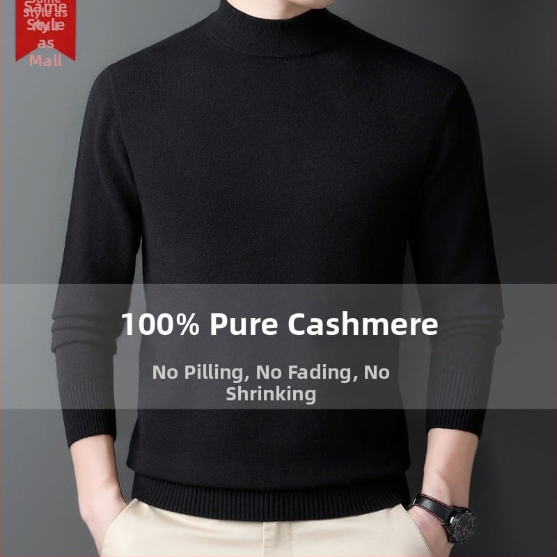 Πουλόβερ κασμίρι ανδρών — ημι-υψηλός λαιμός, φαρδιά γραμμή, μακριά μανίκια, 95% κασμίρι, Χειμώνας 2024