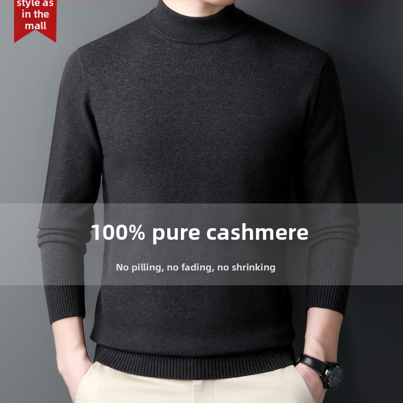 Πουλόβερ κασμίρι ανδρών — ημι-υψηλός λαιμός, φαρδιά γραμμή, μακριά μανίκια, 95% κασμίρι, Χειμώνας 2024