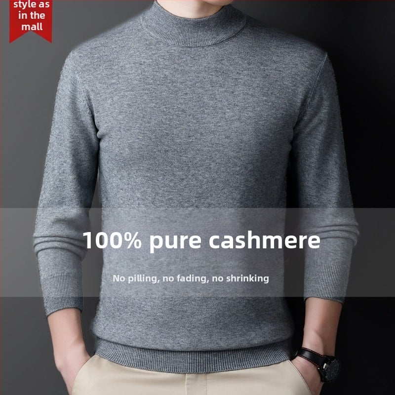 Πουλόβερ κασμίρι ανδρών — ημι-υψηλός λαιμός, φαρδιά γραμμή, μακριά μανίκια, 95% κασμίρι, Χειμώνας 2024