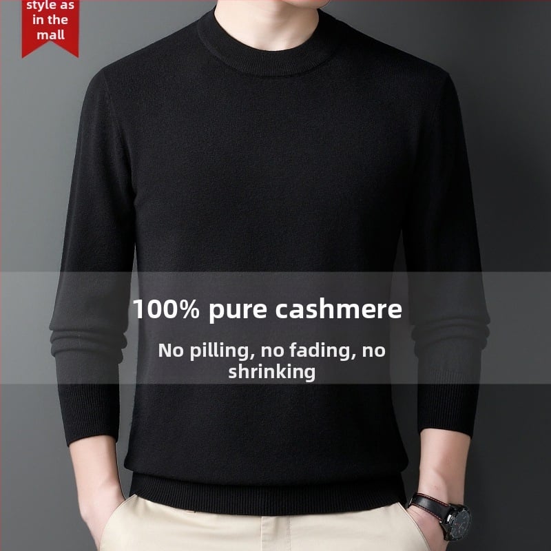 Πουλόβερ κασμίρι ανδρών — ημι-υψηλός λαιμός, φαρδιά γραμμή, μακριά μανίκια, 95% κασμίρι, Χειμώνας 2024
