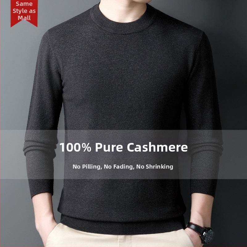 Πουλόβερ κασμίρι ανδρών — ημι-υψηλός λαιμός, φαρδιά γραμμή, μακριά μανίκια, 95% κασμίρι, Χειμώνας 2024