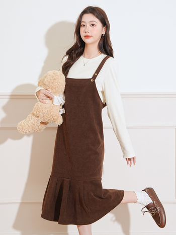 Двучастен комплект за бременни: рокля с пола тип русалка и горнище с кръгло деколте, дълги ръкави, chenille-влакна, вискоза-еластанова смес