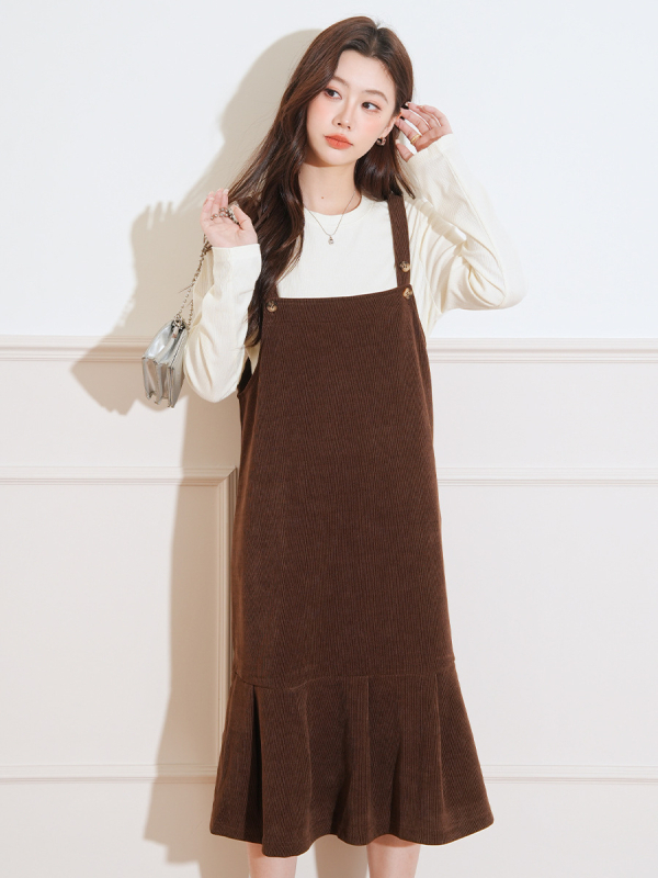 Двучастен комплект за бременни: рокля с пола тип русалка и горнище с кръгло деколте, дълги ръкави, chenille-влакна, вискоза-еластанова смес