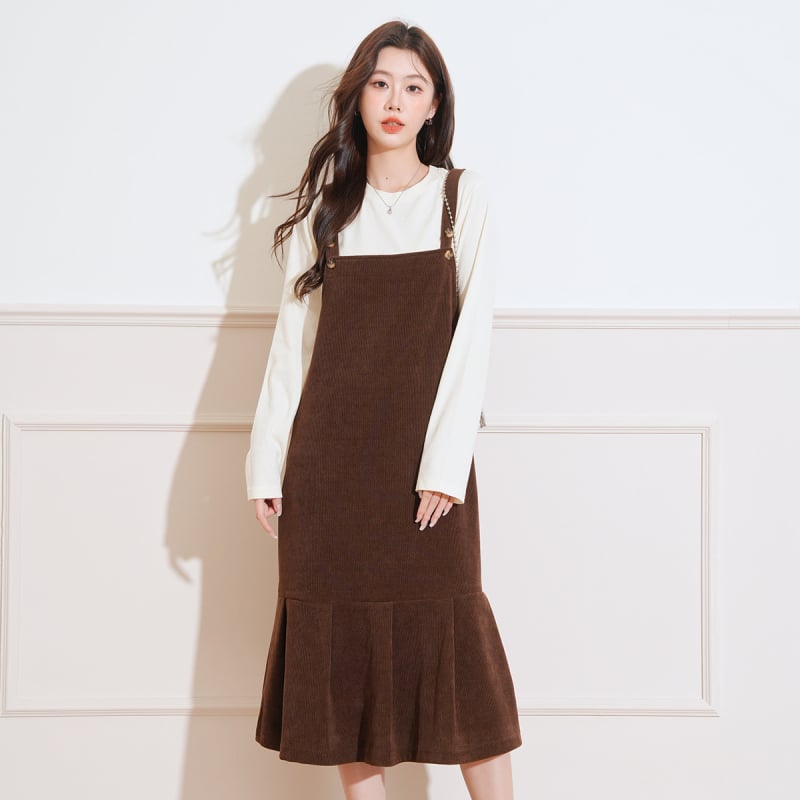 Двучастен комплект за бременни: рокля с пола тип русалка и горнище с кръгло деколте, дълги ръкави, chenille-влакна, вискоза-еластанова смес