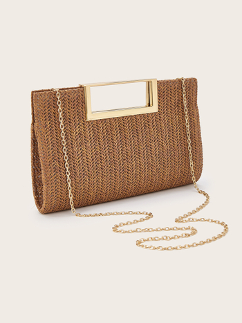 Ženska pletena crossbody torba, poliester, magnetsko zatvaranje, pravokutnog oblika, džep za telefon