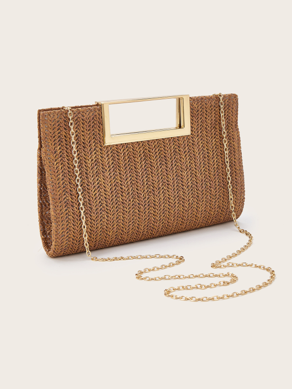 Ženska pletena crossbody torba, poliester, magnetsko zatvaranje, pravokutnog oblika, džep za telefon