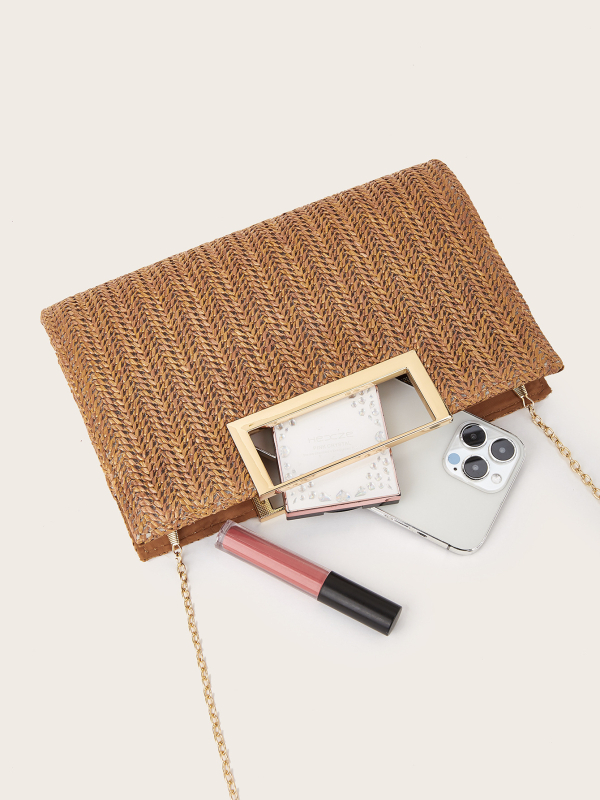 Ženska pletena crossbody torba, poliester, magnetsko zatvaranje, pravokutnog oblika, džep za telefon