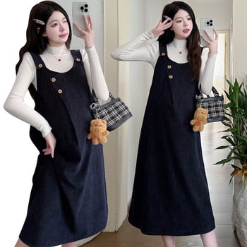 Бременна комплект: топ с дълъг ръкав и пола с презрамки, Chenille тъкан, Зима 2025, японско-корейски свободен стил