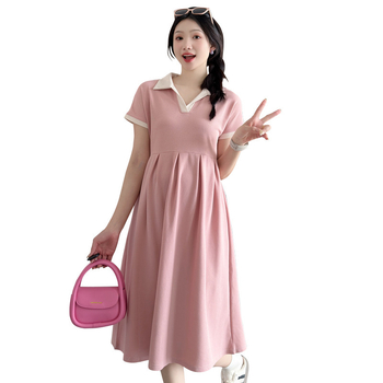 Рокля за бременни за лято: кръгло деколте, ръкав 3/4, полиестер 95%+, А-линия миди рокля, едноцветна