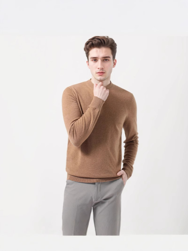 Ανδρικό κασμίρι καρντάγκαν για επαγγελματικό στυλ, 95%+ κασμίρι, χαλαρή εφαρμογή, στρογγυλός λαιμός και μακριά μανίκια, μονόχρωμο