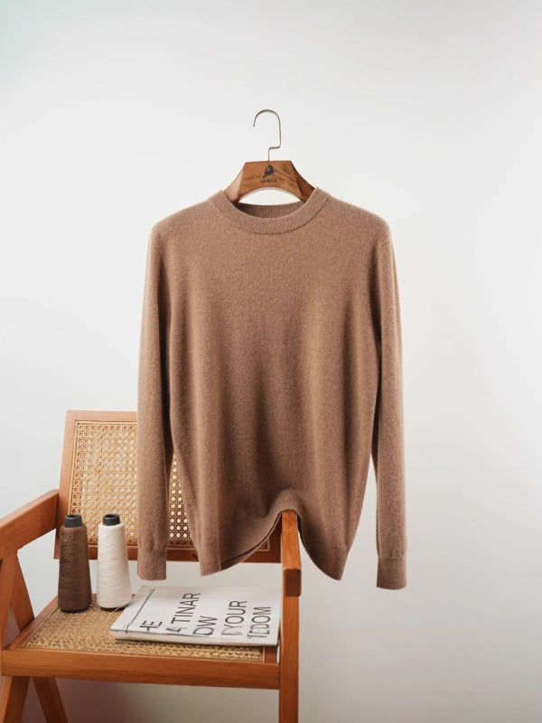 Ανδρικό κασμίρι καρντάγκαν για επαγγελματικό στυλ, 95%+ κασμίρι, χαλαρή εφαρμογή, στρογγυλός λαιμός και μακριά μανίκια, μονόχρωμο