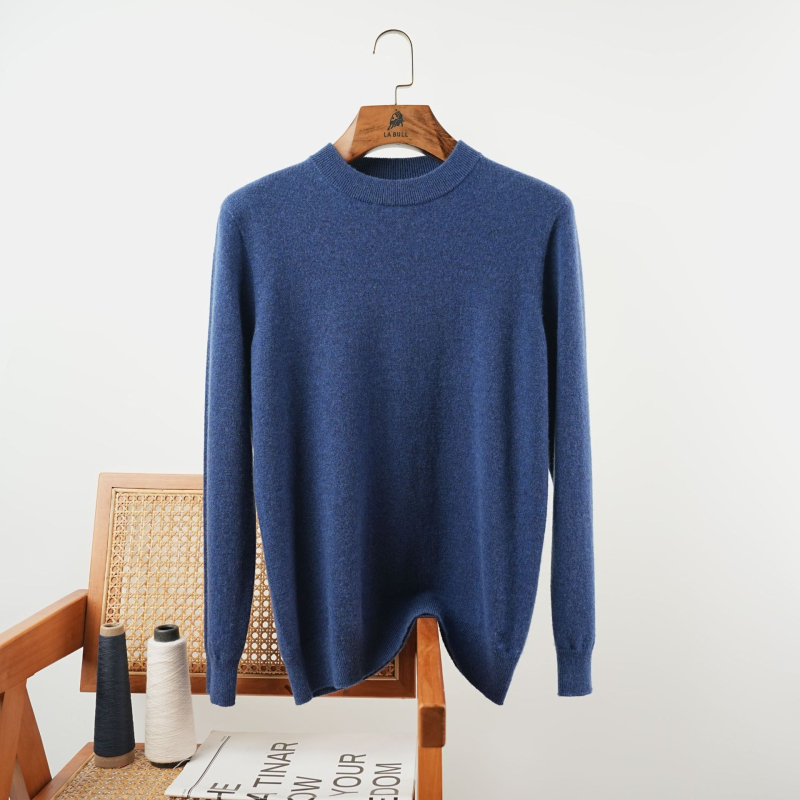 Ανδρικό κασμίρι καρντάγκαν για επαγγελματικό στυλ, 95%+ κασμίρι, χαλαρή εφαρμογή, στρογγυλός λαιμός και μακριά μανίκια, μονόχρωμο