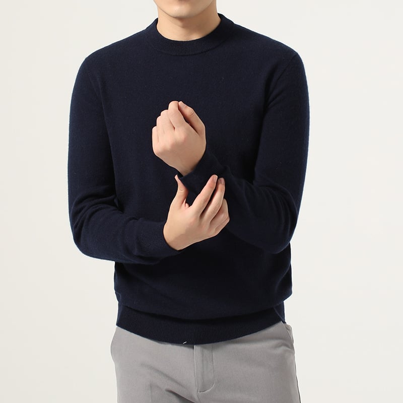 Ανδρικό κασμίρι καρντάγκαν για επαγγελματικό στυλ, 95%+ κασμίρι, χαλαρή εφαρμογή, στρογγυλός λαιμός και μακριά μανίκια, μονόχρωμο