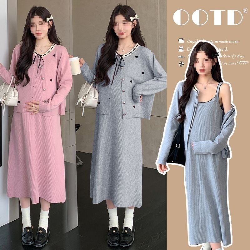 Бременски комплект: палто, презрамкова пола и рокля-пуловер, мини дължина, памук-полиестер (95%+ полиестер), зима 2025 издание, ежедневен костюм с пола