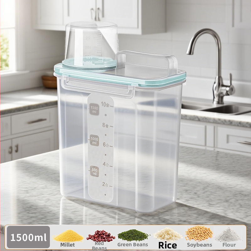 Gabonatároló doboz, négyszögletes műanyag tartó, 1 réteg, 1–2 l űrtartalom, modern egyszerű stílus