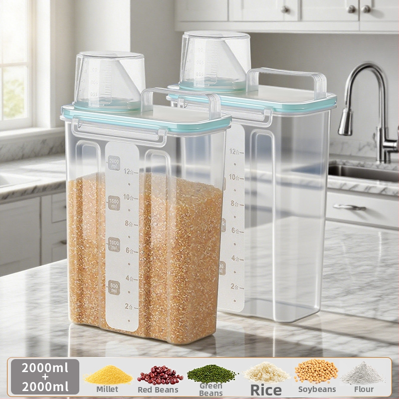 Gabonatároló doboz, négyszögletes műanyag tartó, 1 réteg, 1–2 l űrtartalom, modern egyszerű stílus