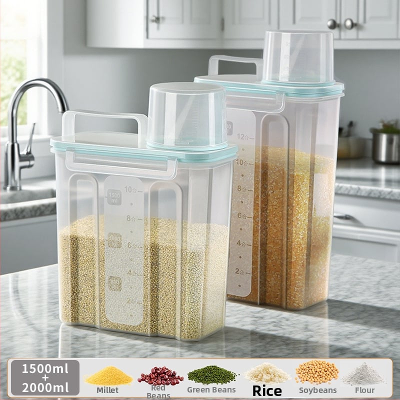 Gabonatároló doboz, négyszögletes műanyag tartó, 1 réteg, 1–2 l űrtartalom, modern egyszerű stílus