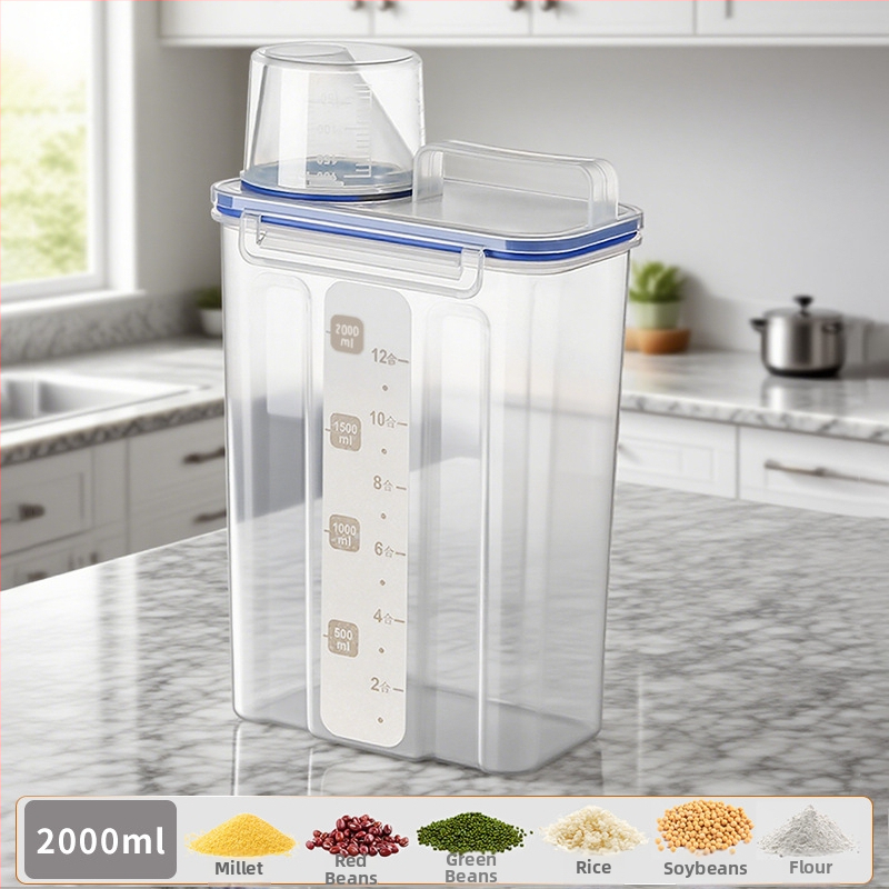 Gabonatároló doboz, négyszögletes műanyag tartó, 1 réteg, 1–2 l űrtartalom, modern egyszerű stílus