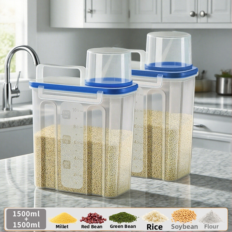 Gabonatároló doboz, négyszögletes műanyag tartó, 1 réteg, 1–2 l űrtartalom, modern egyszerű stílus