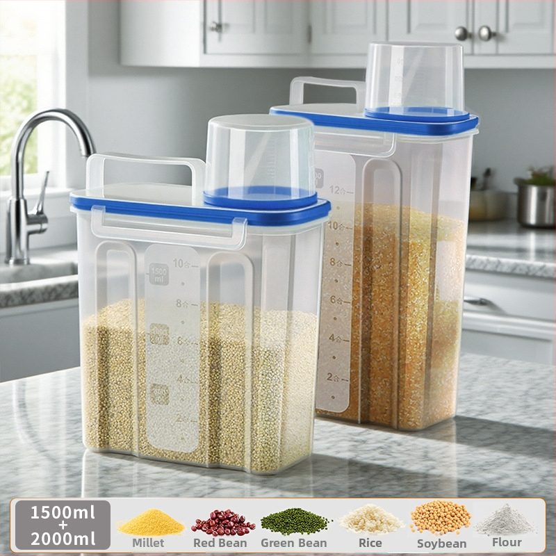 Gabonatároló doboz, négyszögletes műanyag tartó, 1 réteg, 1–2 l űrtartalom, modern egyszerű stílus