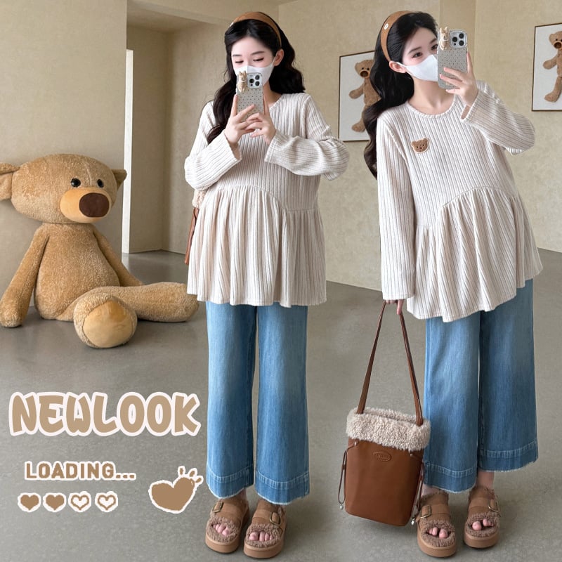 Дамска бременна плетена блуза с пухкава яка - памук 95%+, дълги ръкави, солиден модел (бренд YQ)