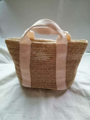 PE torba od slamnate tkanine, bucket bag, stil Fresh and Sweet, magnetsko zatvaranje
