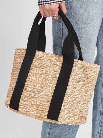 PE torba od slamnate tkanine, bucket bag, stil Fresh and Sweet, magnetsko zatvaranje