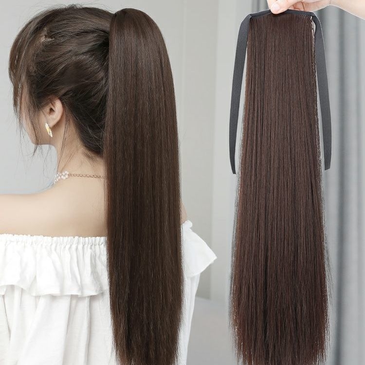 Perika s repom, clip-in, visok rep, ravna realistična kosa, visokotemperaturna svila