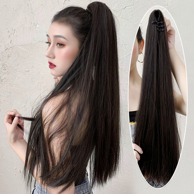 Perika s repom, clip-in, visok rep, ravna realistična kosa, visokotemperaturna svila
